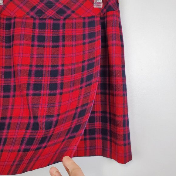 Talbots Plaid Wool Blend Career Academia Lined Faux Wrap Skirt Size 14 - Picture 4 of 10